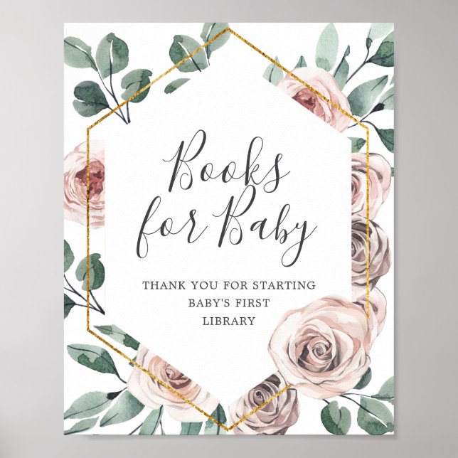 Affiche Boho Rose Baby shower Livres Pour Bébé Signal (Devant)