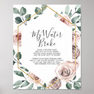 Affiche Boho Rose Baby shower My Water Broke Jeu