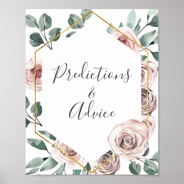 Affiche Boho Rose Baby shower Prédiction et conseils (Devant)