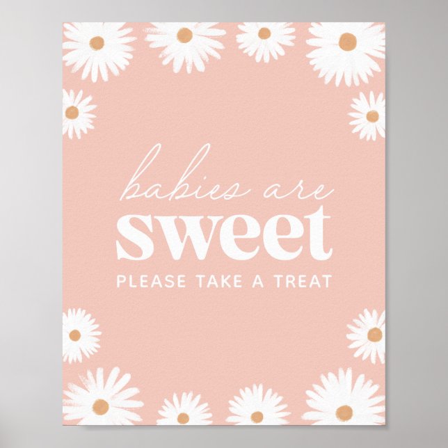 Affiche Boho rose Daisy Baby shower Les bébés sont doux (Devant)