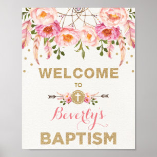 Affiche Boho rose Dreamcatcher Floral Baptiser Bienvenue