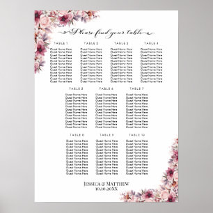 Affiche Boho Rose Dusty Floral 10 Tables Siège Mariage