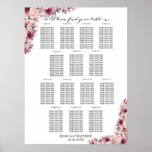 Affiche Boho Rose Dusty Floral 14 Tables Siège Mariage