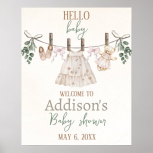 Affiche Boho Rose fille Baby shower Vêtements bébé Bienven