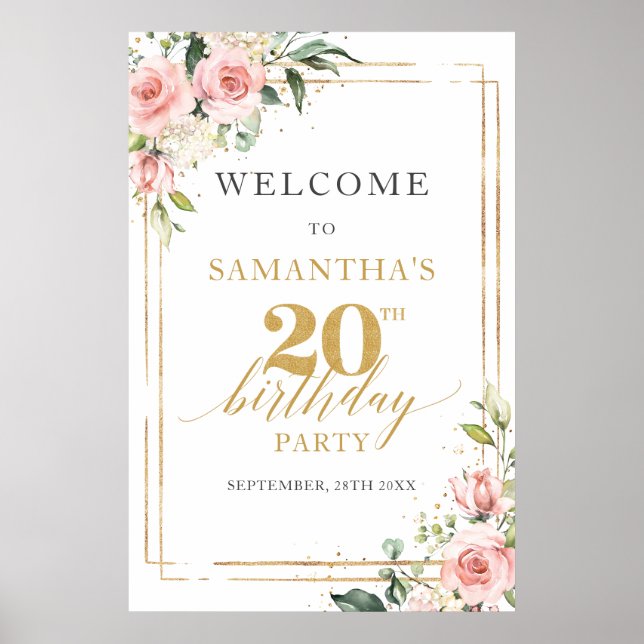 Affiche Boho rose floral 20e anniversaire bienvenue (Devant)