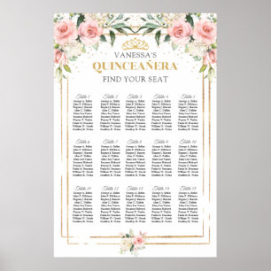 Affiche Boho rose floral or tiara Quinceanera