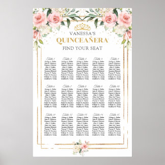 Affiche Boho rose floral or tiara Quinceanera