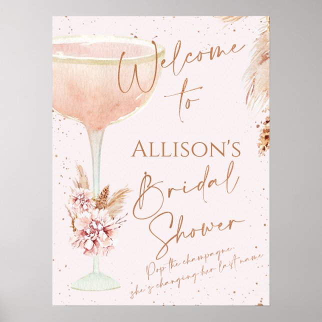 Affiche Boho Rose Gold Message Bridal Shower Bienvenue  (Devant)