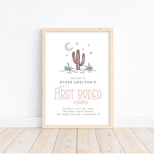 Affiche Boho Rose Moderne Fille Premier Rodéo 1er Annivers