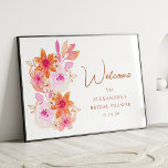 Affiche Boho Rose Orange Fleurs Douche Accueil personnalis<br><div class="desc">Boho Aquarelle rose Orange Fleurs Fête des mariées sur mesure Accueil Poster</div>