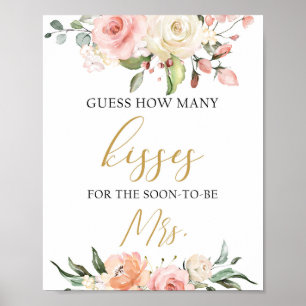 Affiche Boho rose pâle pêche floral combien de baisers sig