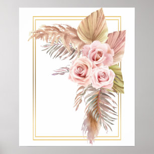 Affiche Boho Rose Pampas Grass Sec Palm