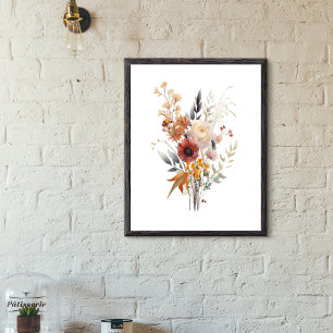 Affiche Boho Rose Pêche Jaune Bleu Beige Floral Botanique