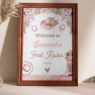 Affiche Boho rose premier rodéo 1er anniversaire 24x36 Bie
