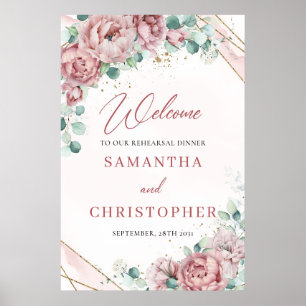 Affiche Boho roses rose poudré eucalyptus Répétition Bienv