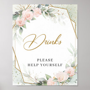 Affiche Boho roses rose poussiéreux cadre or eucalyptus Bo