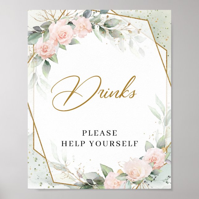 Affiche Boho roses rose poussiéreux cadre or eucalyptus Bo (Devant)