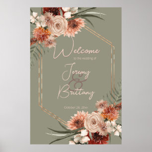 Affiche Boho Rust & Chute Neutre Floral Sage Green Frame