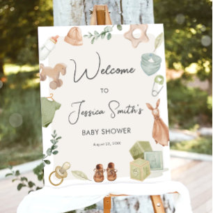 Affiche Boho Rustic Baby shower Garçon Neutre Bienvenue