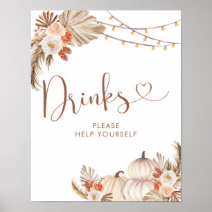 Affiche Boho Rustic Citrouille Fall in Love Boissons Sign