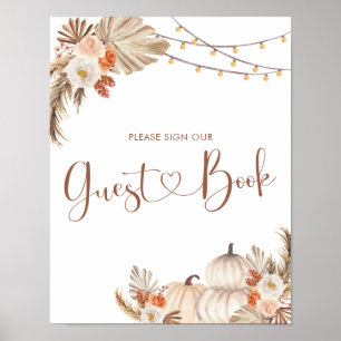 Affiche Boho Rustic Citrouille Fall in Love Guest Book