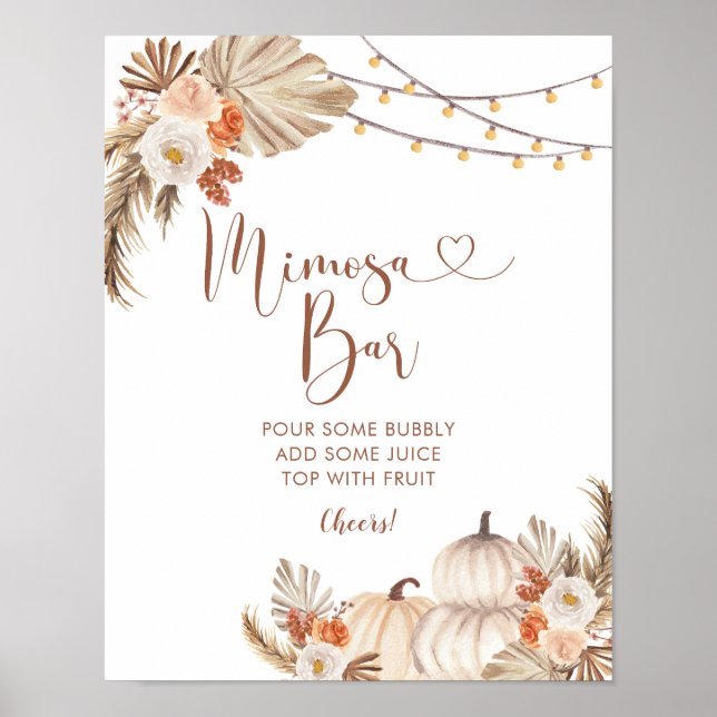 Affiche Boho Rustic Citrouille Fall in Love Mimosa Bar (Devant)
