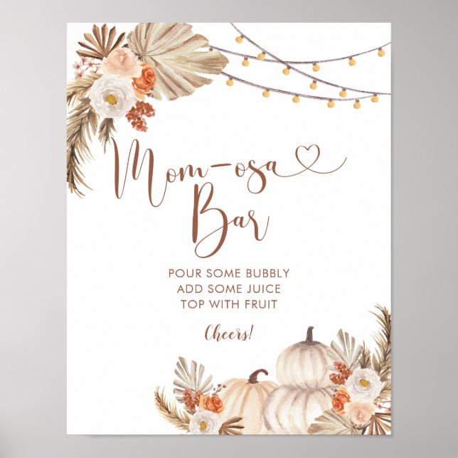 Affiche Boho Rustic Citrouille Fall in Love Mom-osa Bar (Devant)