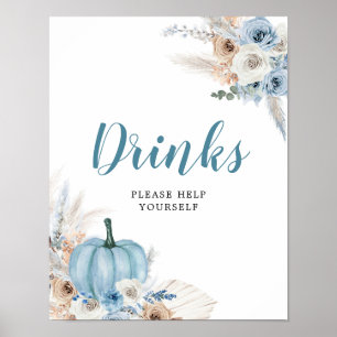 Affiche Boho Rustic Pumpkin Fall Baby Shower Drinks Sign