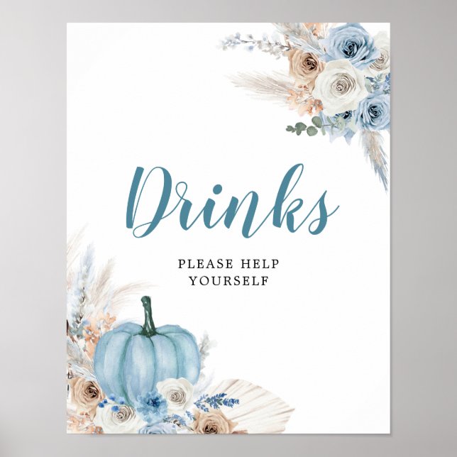 Affiche Boho Rustic Pumpkin Fall Baby Shower Drinks Sign (Devant)