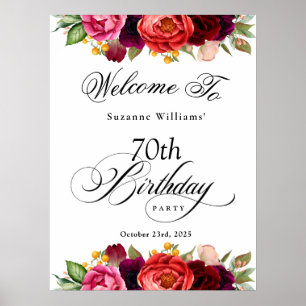 Affiche Boho Rustic Watercolor Floral 70e fête d'anniversa