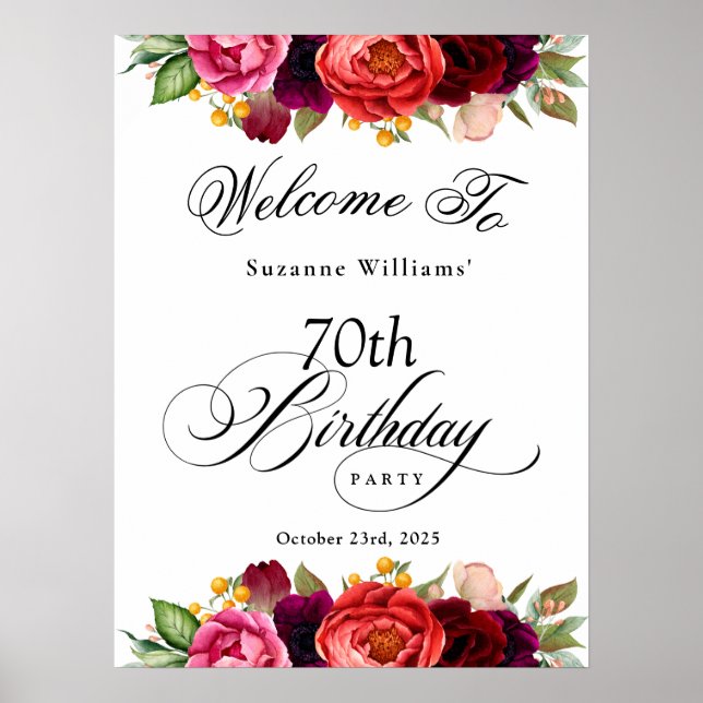 Affiche Boho Rustic Watercolor Floral 70e fête d'anniversa (Devant)