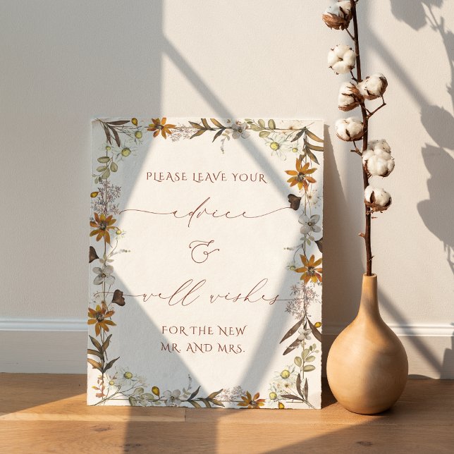 Affiche Boho Rustique Floral Conseils et souhaits Mariage (Créateur téléchargé)