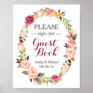 Affiche Boho Rustique Floral Wreath Guides Mariage