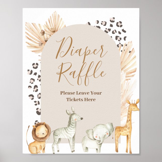 Affiche Boho Safari Animaux Aquarelle Déchets Raffle (Devant)