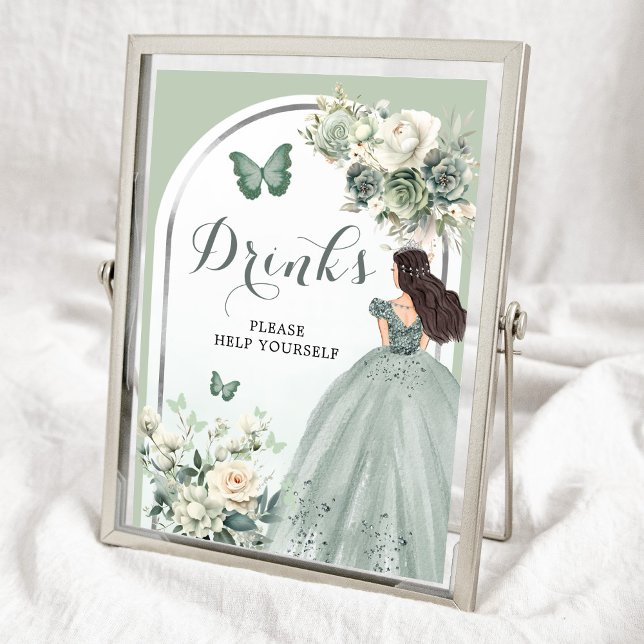 Affiche Boho Sage Green Floral Princess Quinceañera Boisso (Créateur téléchargé)