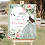 Affiche Boho Sage Green Princesse Quinceañera Bienvenue<br><div class="desc">Affiche de bienvenue Boho Sage Green Princess Quinceañera</div>