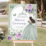 Affiche Boho Sage Green Purple Floral Quinceañera Bienvenu<br><div class="desc">Boho Sage Green Purple Floral Quinceañera Affiche de bienvenue</div>