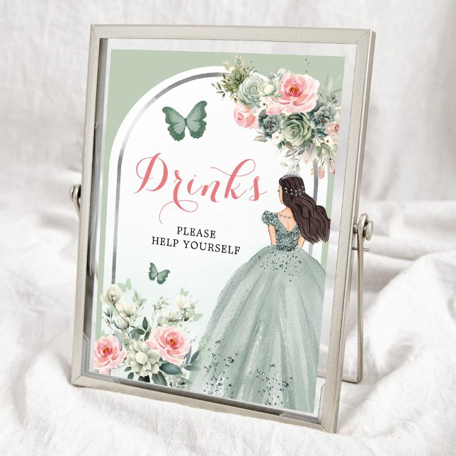 Affiche Boho Sage Green Rose Floral Quinceañera Boissons (Créateur téléchargé)