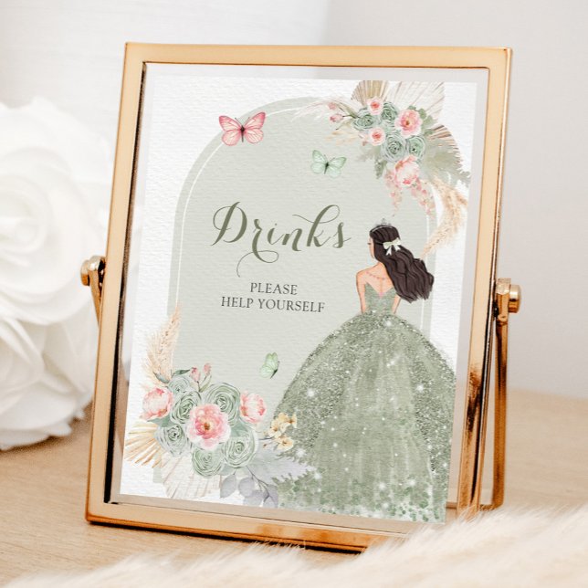 Affiche Boho Sage Green Rose Quinceañera Boissons (Créateur téléchargé)