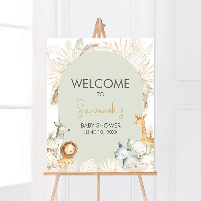 Affiche Boho Sage Green Safari Bienvenue (Hello Baby Safari Baby Shower  Welcome Sign)