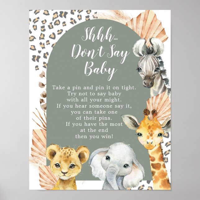Affiche Boho Sage Green Safari Oh Garçon Ne pas dire bébé (Devant)
