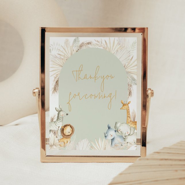 Affiche Boho Sage Merci Safari vert pour venir (Hello Baby Safari Baby Shower  Thank you for Coming Sign)