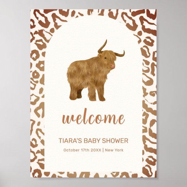 Affiche Boho Saint-Vache Baby shower de l'Ouest Bienvenue (Devant)