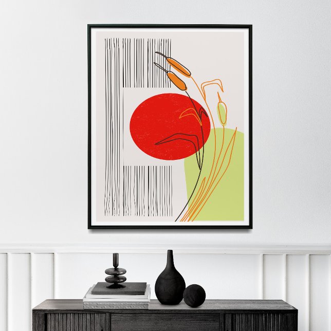 Affiche Boho scandinave du milieu du siècle Simple Red Sun (Créateur téléchargé)