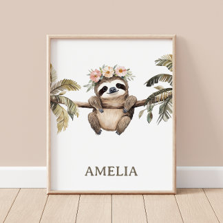 Affiche Boho Sloth Jungle Animal Nursering Wall