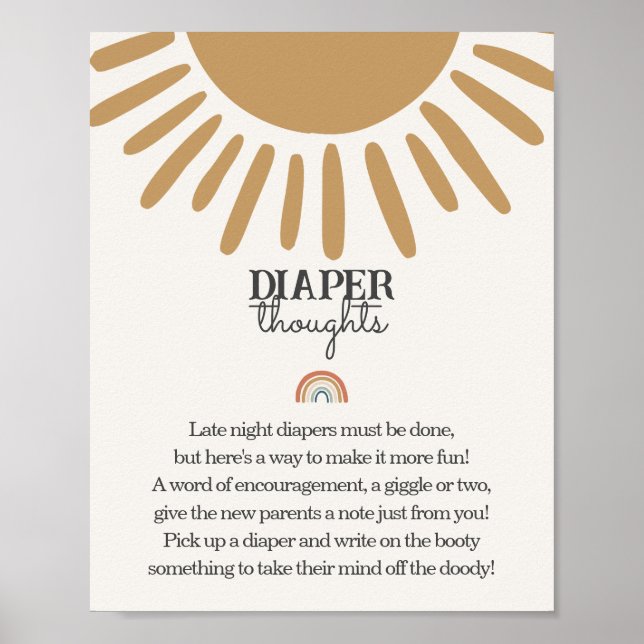 Affiche boho soleil couche pensées baby shower signe (Devant)