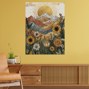 Affiche Boho Soleil Éclaté Céleste Montagne Tournesol