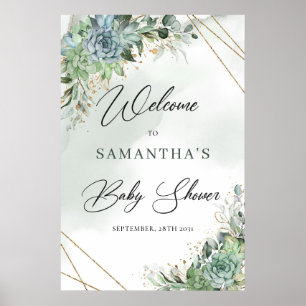 Affiche Boho succulent eucalyptus gold baby shower Welcome