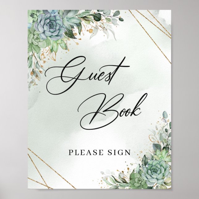 Affiche Boho succulent eucalyptus or Guest Book Signal (Devant)