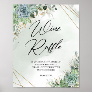 Affiche Boho succulent eucalyptus or Vin Raffle jeu